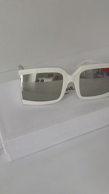 CELINE Oversized Square Acetate Sunglasses White Silver Mirror CL40084I Celine | Accessories | Celine Oversized Square Acetate  main image 3