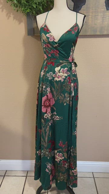 Lulus Still the One Emerald Green Floral Print Satin Maxi Dress