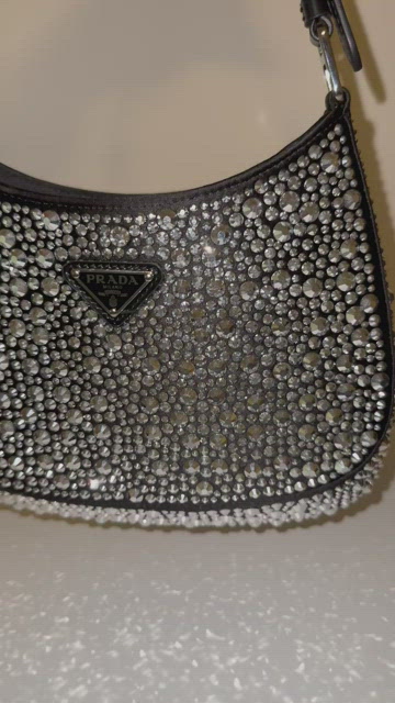 Prada Cleo Satin Bag with Crystals Platinum, Beige, One Size