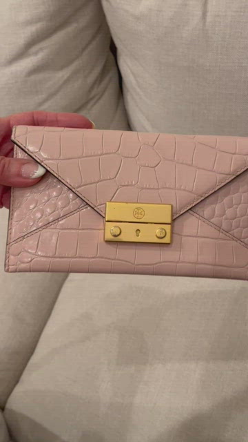 Tory Burch Clay Pink Juliette Croc-Embossed Patent Leather