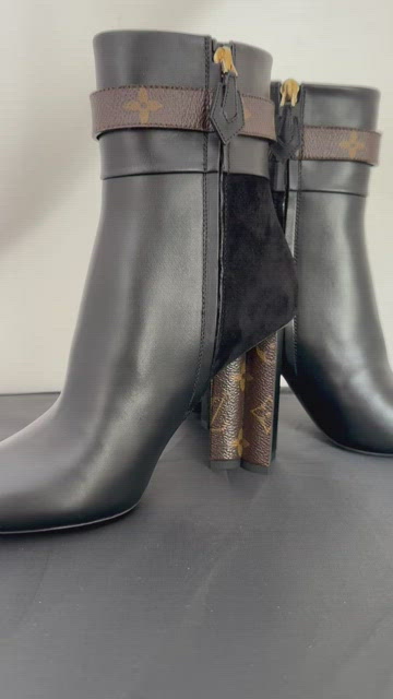 LOUIS VUITTON Monogram Stretch Fabric Silhouette Ankle Boots 36 Black  1206100
