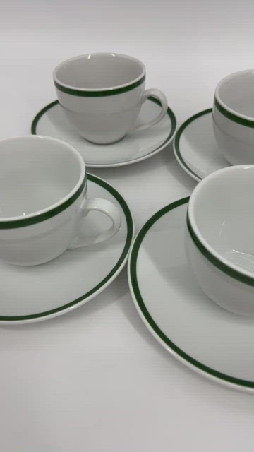 Williams Sonoma Brasserie White Porcelain Cup & Saucer Green Band