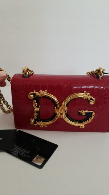 Dolce&Gabbana DG Girl's Croc-Embossed Chain Crossbody Bag