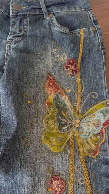 Jou Jou Denim Women Jeans Size 3/4 Blue Bootcut Applique Floral Embellished  Zip