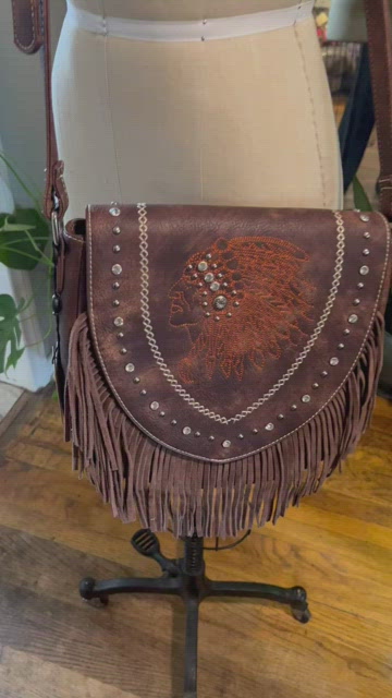 P&G, Bags, Vegan Faux Leather Western Fringe Bag Native American Chief  Black Purse Pg