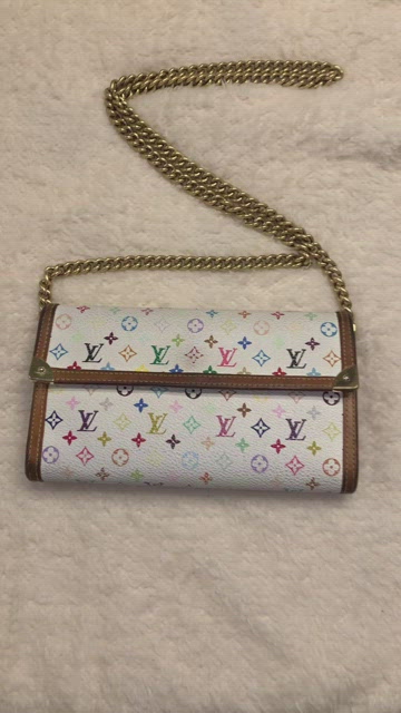 Louis Vuitton, Bags, Louis Vuitton White Multicolor Port Tresor Wallet  With Chain