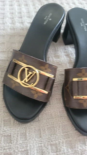 LOUIS VUITTON Damier Azur Logo Sandals #37 US7 Ribbon Cream Gray Leather  RankAB