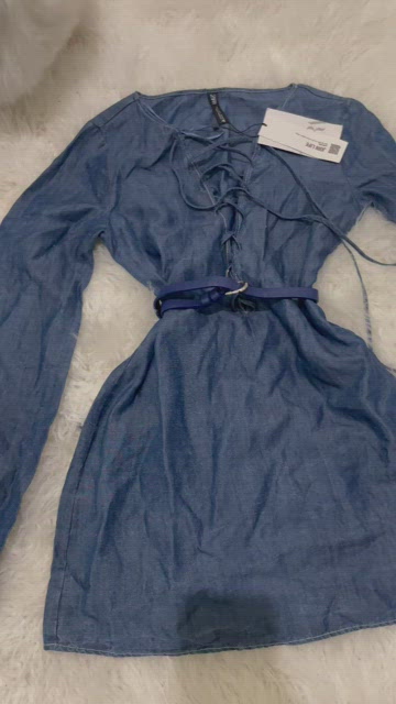 zara denim dress with puff sleeves Zara Women's Blue Denim Cotton V-Neck Balloon Sleeve Knee Length Dress Size  XS