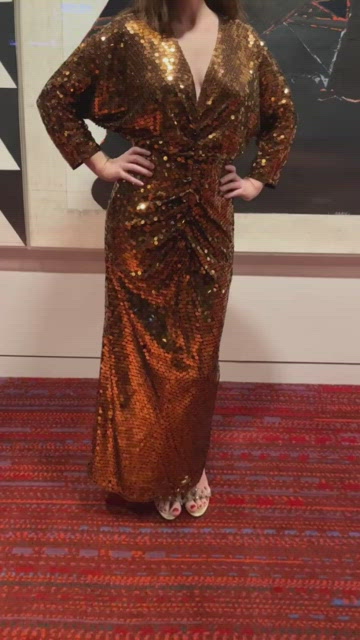 Oleg Cassini Vintage Gold Sequin Maxi Dress