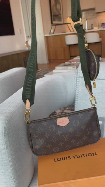 Louis Vuitton Multi Pochette, Monogram with Green Strap, Preowned