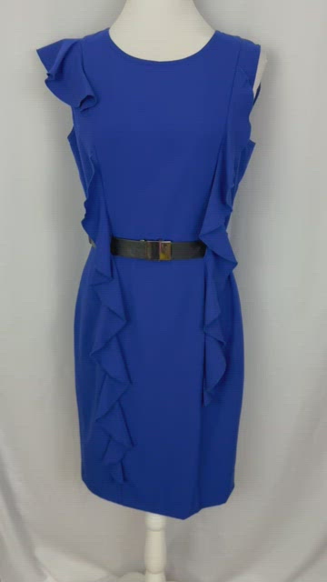 calvin klein royal blue ruffle dress CALVIN KLEIN SLEEVELESS FITTED ROYAL BLUE RUFFLE DRESS 4