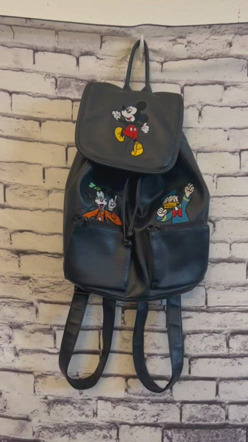 Disney Mickey Mouse Vintage Leather Backpack Bag Blown Color Rare