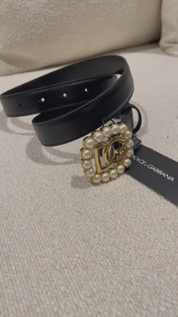 Dolce Gabbana Calfskin belt with DG Logo with Pearls (size 32) Calfskin belt with DG logo with rhinestones and pearls in  main image 3