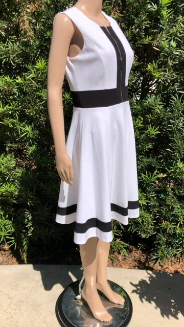 calvin klein colorblocked fit & flare dress Calvin Klein Colorblocked Belted Fit & Flare Dress In Charcoal Black