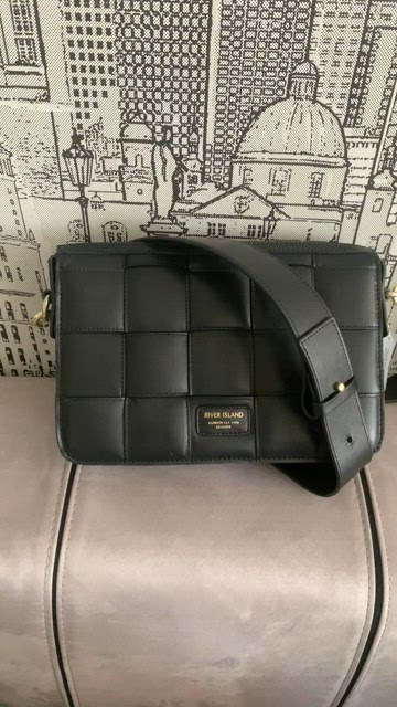 River Island Woven Leather Shoulder Bag in Black