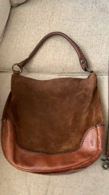 Frye Melissa Whipstitch Leather Suede Hobo Crossbody Chestnut Retail $ 2024 428