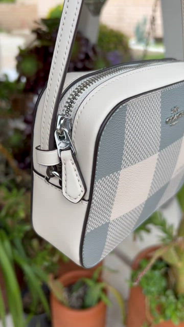 mini camera bag with buffalo plaid print