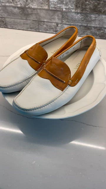 Prada | Shoes | Prada Mens Cream Cognac Leather Loafers Size  display picture 2