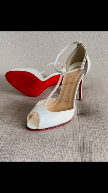 CHRISTIAN LOUBOUTIN, Senora Patent 100mm Red Sole T-Strap Sandal, White