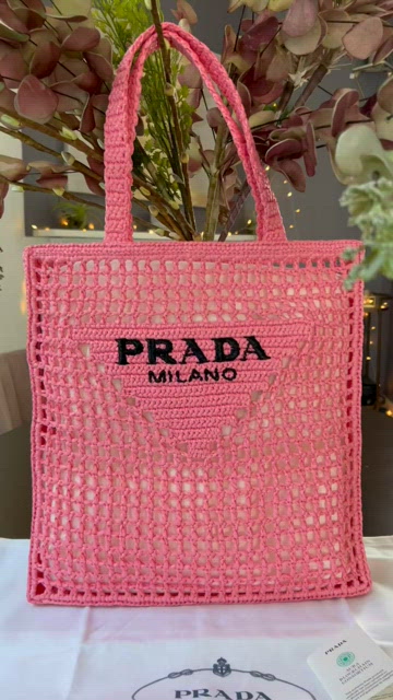 Prada raffia tote crochet weave aesthetic bag preorder, Luxury