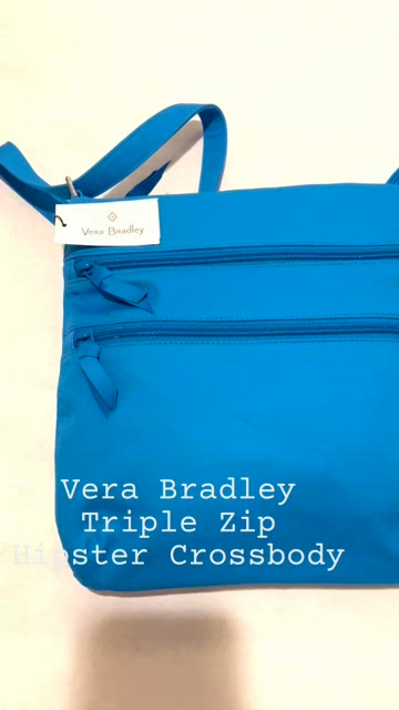 Vera Bradley Women's Recycled Cotton Triple Zip Hipster Crossbody Bag Blue Aster