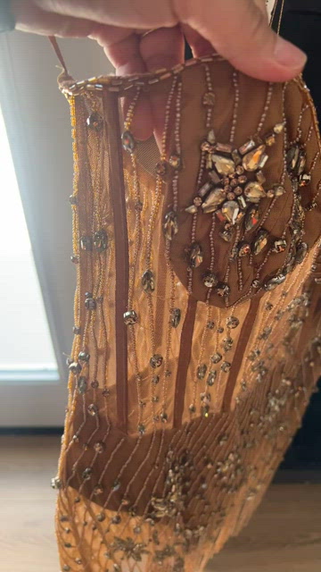green emerald velvet dress Embellished Peekaboo Ruched Mini Dress in Gold main image 0