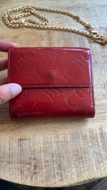 Louis Vuitton, Bags, Louis Vuitton Vintage Vernis Double Flap Red Leather  Wallet With Chain Insert