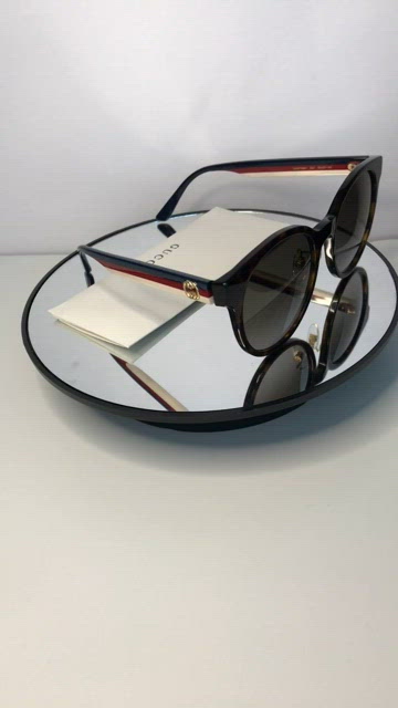 New?Gucci Round Havana BROWN PATTERN Acetate Sunglasses blue /red/with stripes New Gucci GG1868S 002 Havana/Blue/Red/Brown 53-19-145  main image 4