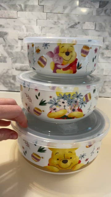 Disney Winnie the Pooh Ceramic Food Containers With Vented Lids Set Of 3