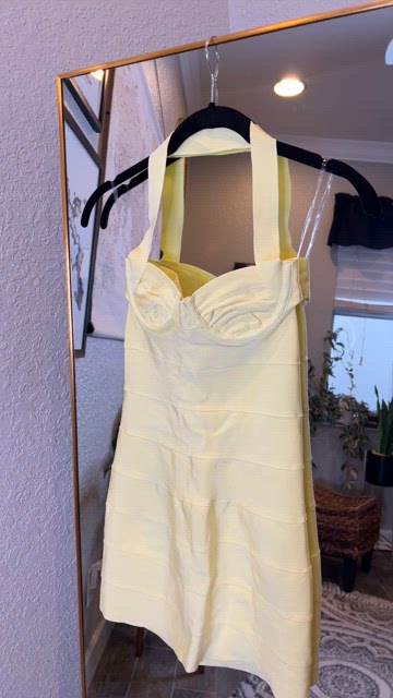 Clothing : Bandage Dresses : 'Maliha' Buttercup Bandage Halter Mini Dress