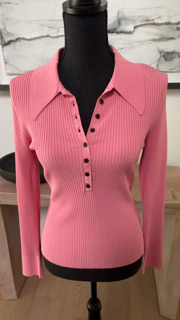 A.L.C. Pink Lance Ribbed Collared popular Polo Top Size Medium