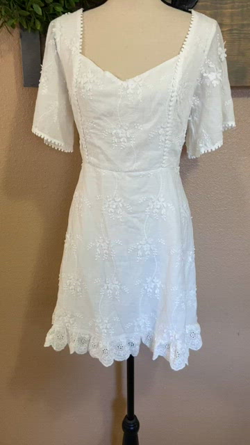 NWOT Lulus Morning in Mallorca White Cotton Eyelet Short Sleeve Mini Dress