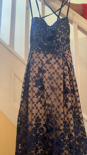 navy blue fitted dress Navy Blue Long Mermaid Prom Dress with Glitter Navy / 18