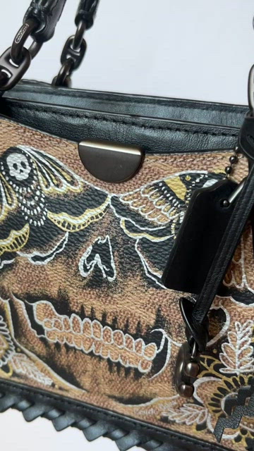 Rare❗️ Coach X Chelsea Champlain dreamer 21 bag with tattoo skull fringes  charm