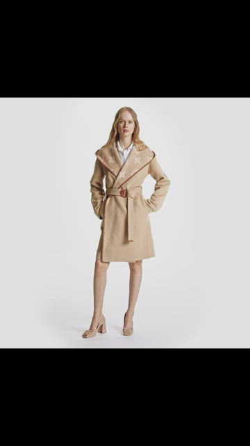Louis Vuitton Belted Double Face Camel Brown Hooded Wrap Coat Size 8 –  EVEYSPRELOVED
