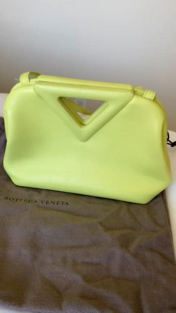 Bottega Veneta Point Medium Tote Seagrass Leather Neon Yellow