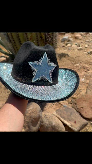 Beautiful Candy Did It! Cowgirl Lone Star Black, Crystal Encrusted Cowgirl Hat Black Cowgirl Hat With Rhinestones. Western Wedding. Country  main image 3
