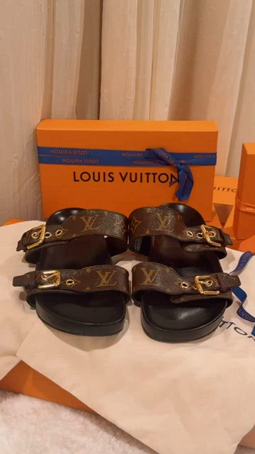 Louis Vuitton Bom Dia Mules Two Strap Sandals In Black And Brown - Praise  To Heaven