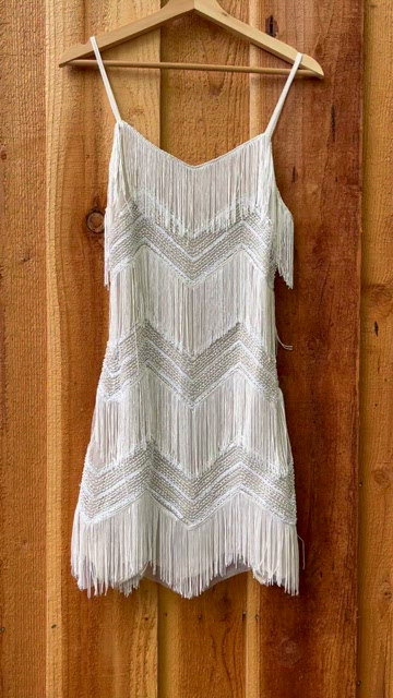 princess polly baby blue dress Vintage 1920's Iridescent Ivory & Gold Beaded Sequin Sheer-Net Tabard Flapper  Dress