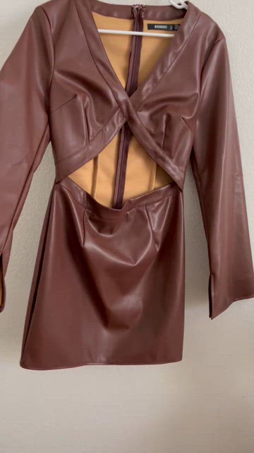 Missguided Brown Leather dress with cutout