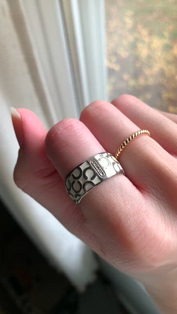 NWT Coach Miranda Enamel Ring - White Sliver / Size 6  COACH Miranda enamel signature ring. main image 1