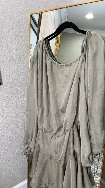 HOUSE OF CB 'Wilhelmina' Ash Green Off Shoulder Dress NWOT