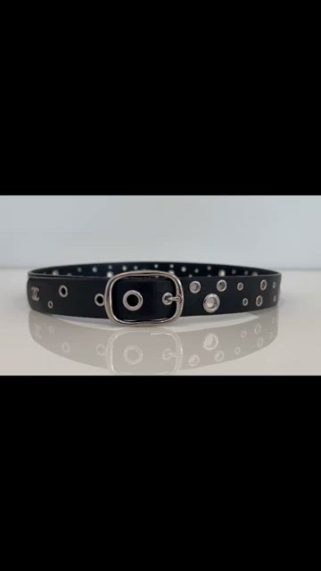 CHANEL 2017 BLACK LEATHER SILVER GROMMET BELT SIZE 85 NWOTS! Chanel 2017 Grommet Belt - Black Belts, Accessories  main image 3