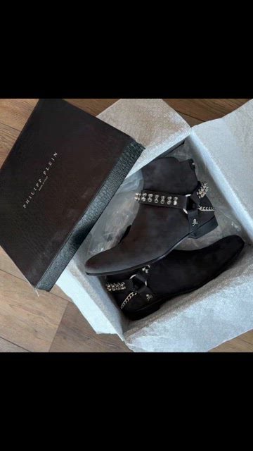 Philipp Plein Black Suede Studded Boots EU 44 / US 11 PHILIPP PLEIN Shoes Ankle Boots Black Suede Studded Heels  main image 3