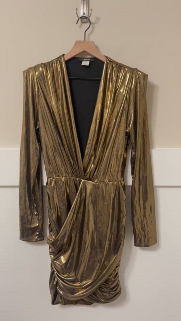 Cameo Vintage Metallic Shiny Gold Bodycon Party Holiday Date Dress Size Large