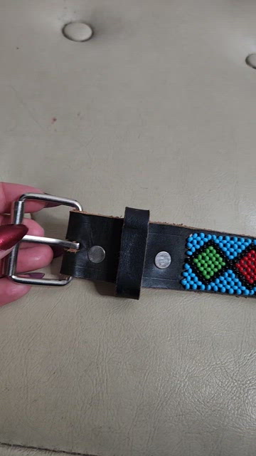 Black Vintage Native Turquoise Multicolor Beaded Leather Belt Handmade Beaded Leather Belt: Western Aztec Style on Black  main image 3