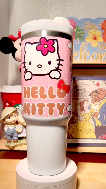 Hello Kitty Stanley Type 40oz. Tumbler Mug With Black Carry Handle -  Stylish Stanley Tumbler - Pink Barbie Citron Dye Tie