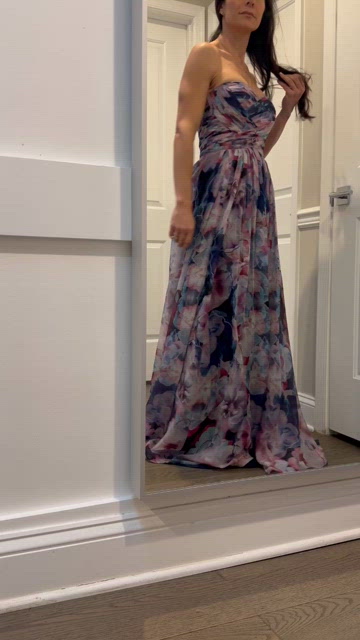 bariano special effects purple floral print maxi dress ILA STRAPLESS HI LO GOWN