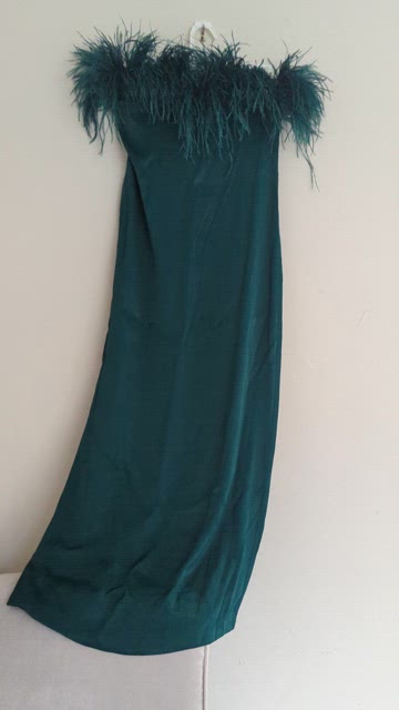 green emerald velvet dress Zara Green Floral Print Open Back Midi Dress (Removable Feather Cuff  included) main image 0