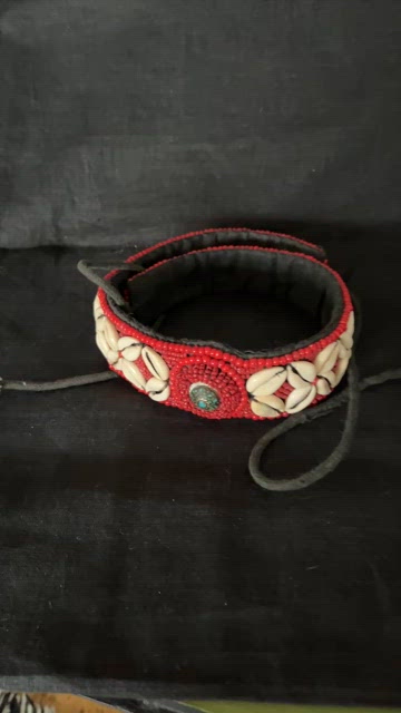 Beaded Belt Vintage Traditional Nepalese Cowrie Shells Red Beads Turquoise Inlay Vintage Handmade Ceremonial African Beaded Belt Turquoise  main image 4